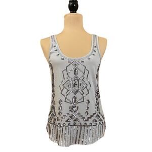 Express Embellished Silver Gray Aztec Pattern Sleeveless Top Size SP